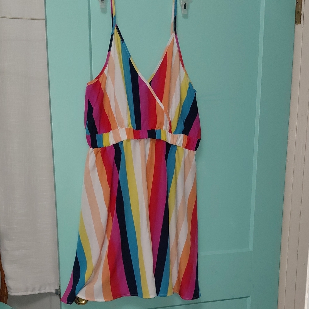 Pink and Red Empire Waist One Piece with Spaghetti Straps